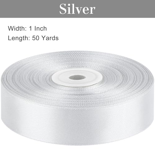 Silver Satin Ribbon, 1 Inch, 50 Yards - color: sliver