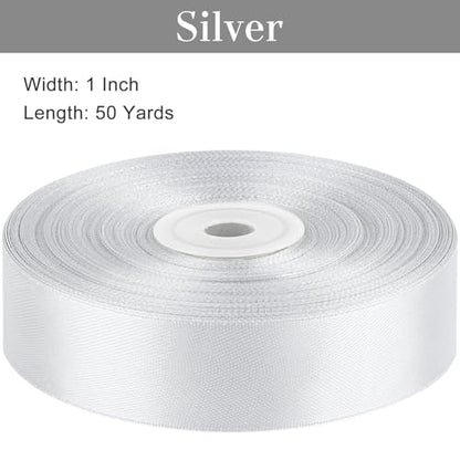 Silver Satin Ribbon, 1 Inch, 50 Yards - color: sliver