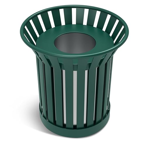 Outdoor Trash Can Commercial, Heavy Duty Large Metal Garbage Can for All Weather Resistant, Garbage Bin Waste Receptacle for Parks, Streets, Patio, Public Spaces - color: Green-Flower