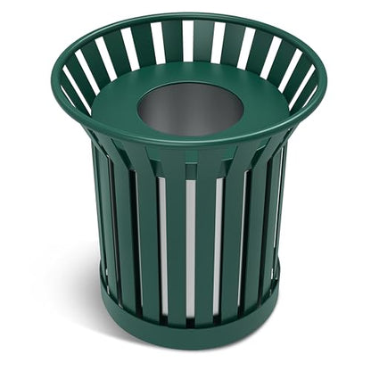 Outdoor Trash Can Commercial, Heavy Duty Large Metal Garbage Can for All Weather Resistant, Garbage Bin Waste Receptacle for Parks, Streets, Patio, Public Spaces - color: Green-Flower