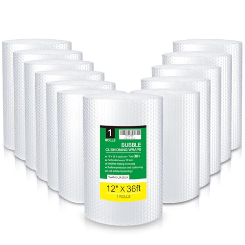 WANGUAGUA Bubble Packing Wrap, Carton of 12 Rolls 12 Inch x 36 ft - size: 12in. x 36ft. 12 Rolls