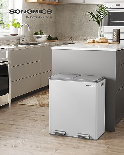 SONGMICS Trash Can, 2 x 8 Gallon (2 x 30 L), White and Gray - color: White + Gray, size: 2 x 8 Gallon