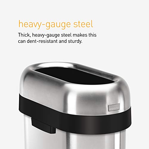 simplehuman 50 Liter / 13.2 Gallon Slim Open Top Trash Can, Commercial Grade Heavy Gauge Brushed Stainless Steel - color: Brushed, size: 50L Slim