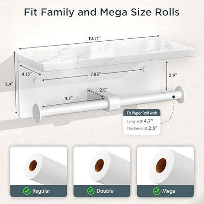 FORIOUS Double Marble Toilet Paper Holder with Phone Shelf, Commercial - color: White, size: Double Roll