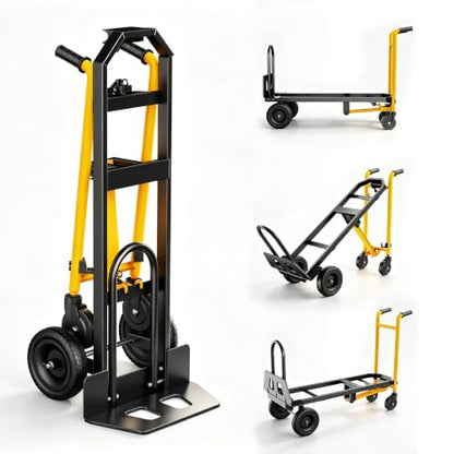 4 in 1 Folding Hand Truck, 1000lbs Capacity Dolly Cart Industrial Convertible Heavy Duty with Retractable Handle and 4 Rubber Wheels, Collapsible Cart for Moving Home, Office, Warehouse - color: Black-1000