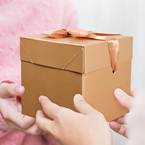 Gift Box with Lid & Ribbon for present 12pcs, Gold, 6"×6"×6" - color: Gold, size: 6 x 6 x 6 Inch