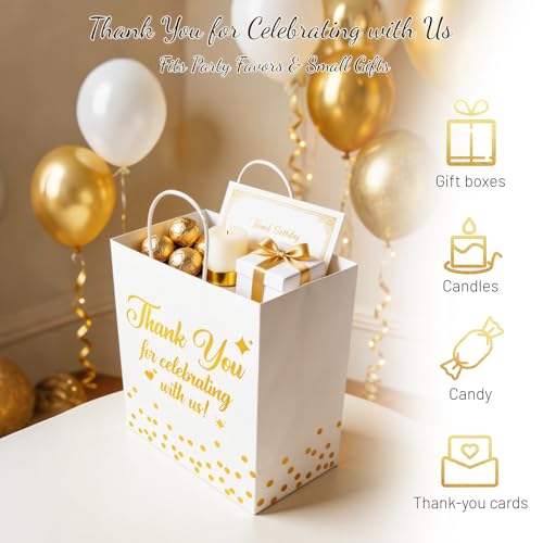 QIELSER 30 Pack Thank You Gift Bags, White and Gold Wedding Gift Bags for Guests, 8 x 4.75 x 10 in Thickened Kraft Paper Bags with Handles, Wedding Welcome Bags for Parties, Showers & Events - color: White