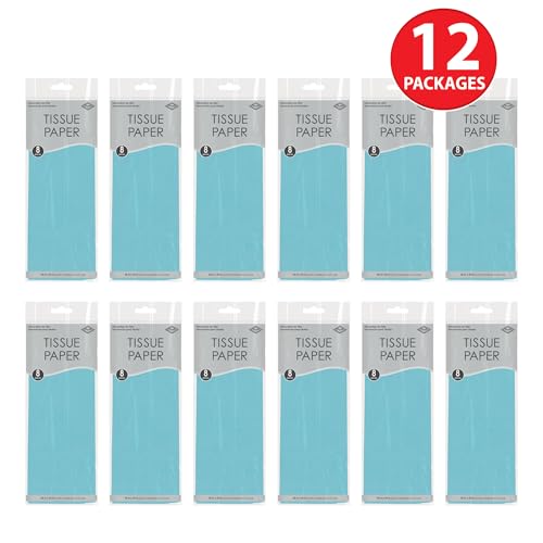 Beistle Light Blue Tissue Paper Sheets – 96 Pack, Bulk Square Craft Tissue, Gift Wrapping for Bags, Boxes, Crafts, Packaging Filler for Retail Displays, Shipping, Parties & Decorative Use, 20” x 20”