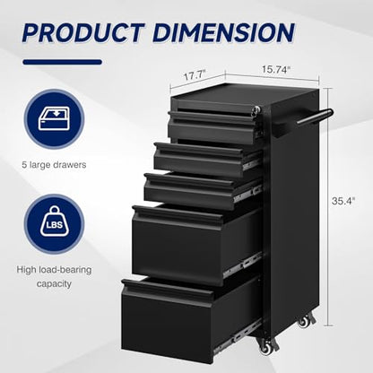 Yizosh 5-Drawer Metal Tool Storage Cabinet with Wheels,Rolling Tool Chest with Drawer and Locking Keys,Heavy Duty Tool Storage Organizer for Garage,Warehouse,Workshop