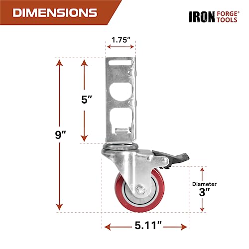 Iron Forge Tools Rolling Storage Rack Caster Wheels, Set of 4-3 Inch - size: 3 Inch - 530 lb Capacity