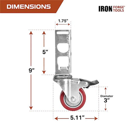 Iron Forge Tools Rolling Storage Rack Caster Wheels, Set of 4-3 Inch - size: 3 Inch - 530 lb Capacity