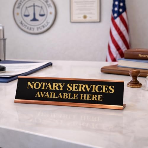 Signs ByLITA Notary Services Available Here Rose Gold Frame Desk Sign (2x8") - size: 2 x 8 inches
