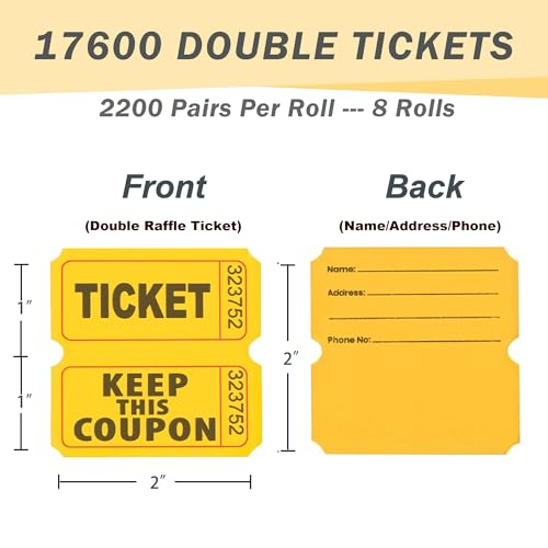 Homrelaxy 17600 Pairs Double Raffle Tickets, 50/50 Raffle Tickets Roll