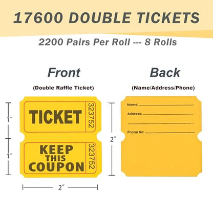 Homrelaxy 17600 Pairs Double Raffle Tickets, 50/50 Raffle Tickets Roll