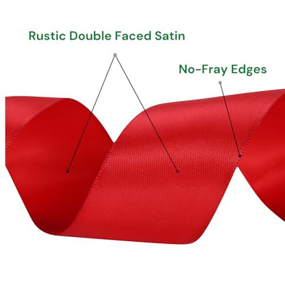 Red Ribbon 1 1/2 Inch x 50 Yards – Double Faced Holiday Gift Wrap Satin Ribbon for Christmas, Valentine's Day, Crafts & Party Bows - color: Red, size: 1-1/2 inch
