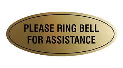 Signs ByLITA Oval Please Ring Bell For Assistance Sign (Brushed Gold) - Small - color: Brushed Gold, size: 2 x 5" - Small (1 Pack)