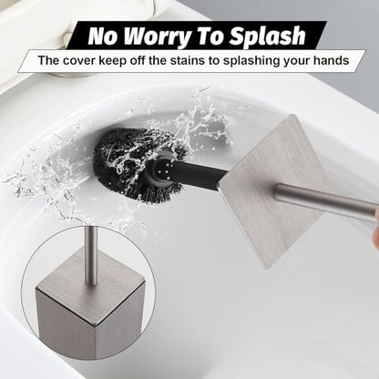 BGL Toilet Brush with Holder Set Brushed Nickel Aluminium Standing for Bathroom Toilet Bowl Cleaner Brush and Holder Set, Square Design - color: Brushed Nickel-standing