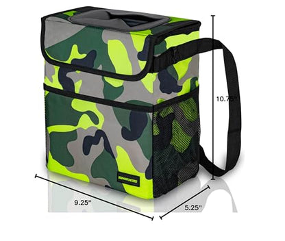 SIBOFUEGO Cute Car Trash Can with Lid, Collapsible, Leak-Proof, 2 Gallon - color: Green Camo, size: 2 Gallons