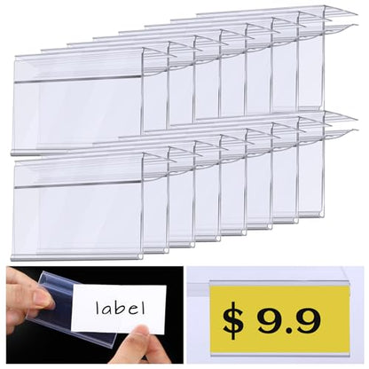 Qunclay 100 Pcs Glass Shelf Label Holders Clear Plastic Clip on for Wood