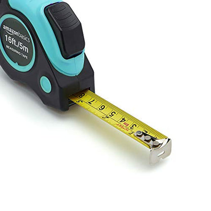 Amazon Basics Retractable Tape Measure with Metric and SAE Measurements, 16 ft / 192 in, Turquoise - color: Turquoise