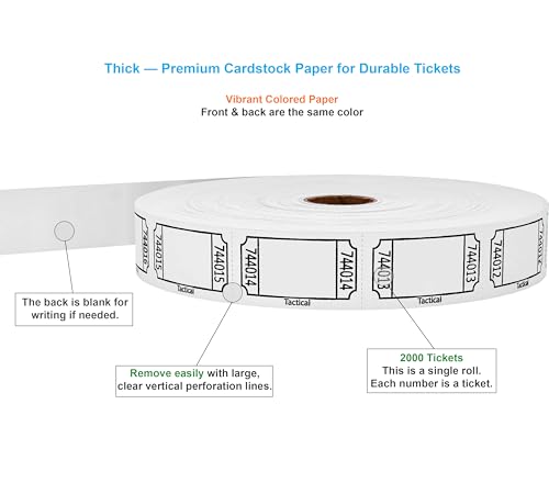Tacticai 2000 Blank Raffle Tickets, Single Roll, White - color: White