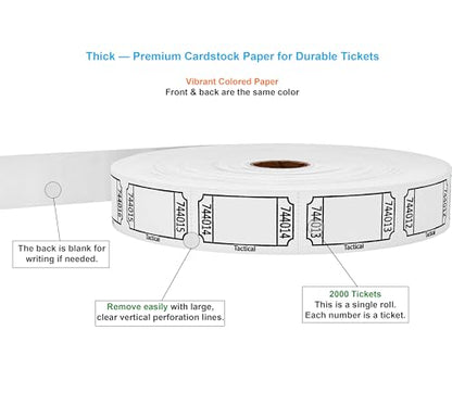 Tacticai 2000 Blank Raffle Tickets, Single Roll, White - color: White