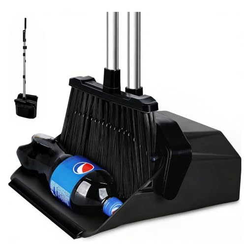 Broom and Dustpan Set for Home, 51" Long Handle Standing Dustpan Black - color: Black