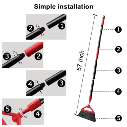 Heavy Duty Red Angle Broom with Long Handle - 4 Pack - color: 4pack Red