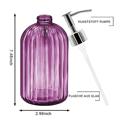2 Pack Glass Soap Dispenser with Pump, 400ml Liquid Soap Dispenser for Soap, Shampoo and Lotion Refill for Kitchen, Bathroom, Laundry (Purple) - color: Purple