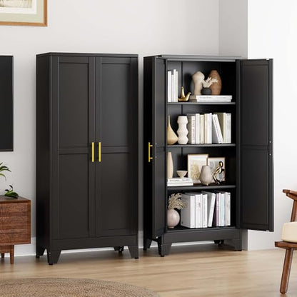 pozdeg 61" Black Steel Tall Garage Storage Cabinet - color: Black, size: 13.8"D x 27.56"W x 61"H