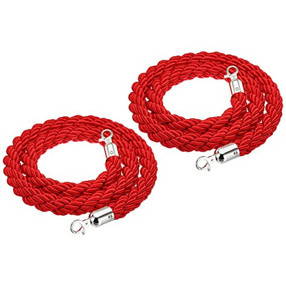 PATIKIL Stanchion Rope 1.5m/5Ft Barrier Red Silver 2 Pack - color: Red/Silver