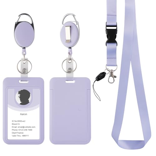 Retractable ID Badge Holder with Breakaway Lanyard,Heavy Duty Badge Reel,Detachable Keychain, Cruise Ship Cards Holder,for Nurse Officer Teacher Security Staff Women Men(Purple) - color: Purple-1, size: 2 Vertical Holders, 2 Oval Reels, 1 Lanyard
