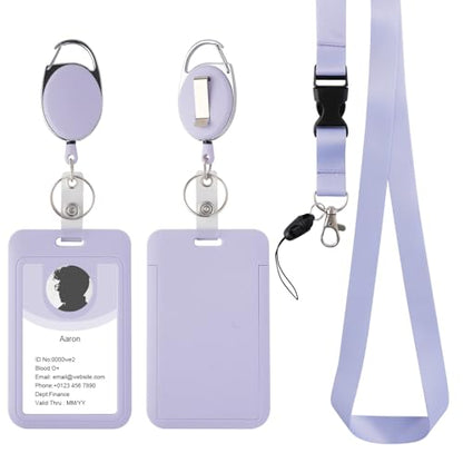 Retractable ID Badge Holder with Breakaway Lanyard,Heavy Duty Badge Reel,Detachable Keychain, Cruise Ship Cards Holder,for Nurse Officer Teacher Security Staff Women Men(Purple) - color: Purple-1, size: 2 Vertical Holders, 2 Oval Reels, 1 Lanyard