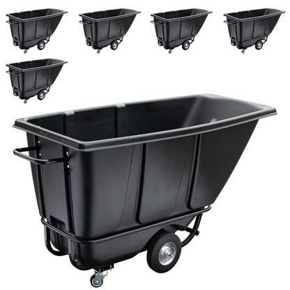 Tilt Dump Truck 850 lbs Capacity, 1/2 Cu.Yd Heavy Duty Trash Cart with Wheels, Forklift-Able Frame, Plastic Utility Dump Cart for Construction, Warehouse & Industrial Use (6-Pack) - size: 6PC