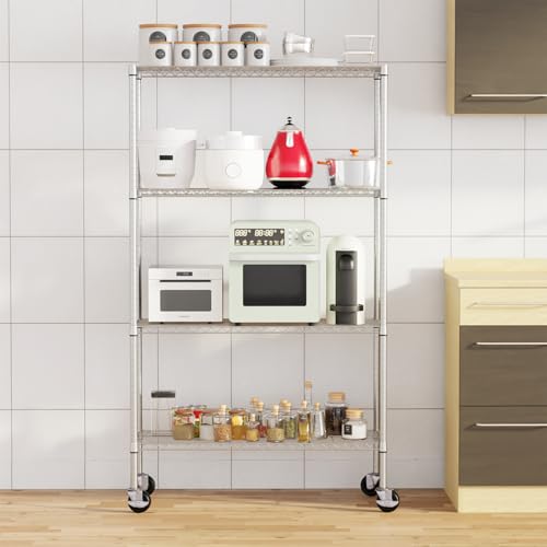 FDW | 4-Tier Wire Shelf with Wheels | 36" x 14" x 62" | Chrome - color: Chrome, size: 4-Shelf With Wheels