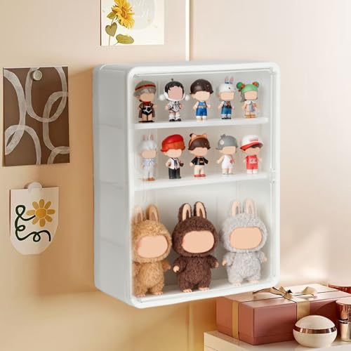 4-Tier Clear Display Case for Figures, Wall-Mounted Trinket Display Shelves with Adjustable Shelves, Dustproof Squishy Storage Case & Trinket Shelf Display Wall for Mini Figures and Collectibles - color: White