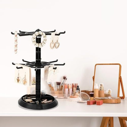 Yuntau 2 Pcs 2 Tier Keychain Display Stand for Bracelet, Rotating - color: Black
