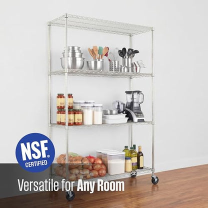 SafeRacks NSF 4-Tier Heavy Duty Steel Wire Rack w/Wheels (18"x48"x72") - color: Silver, size: 18"x48"x72" 4-Tier