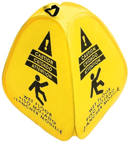 Kraken Sign Co - Pop-up Sign, Yellow 4-Sided Bilingual Trilingual English/Spanish/French Warning, Pop-up Caution Wet Floor Sign 16 inch for Restaurant, Commercial and Industrial Safety. Foldable, Portable, Durable (Yellow, 2 Pack) - size: 2 Pack