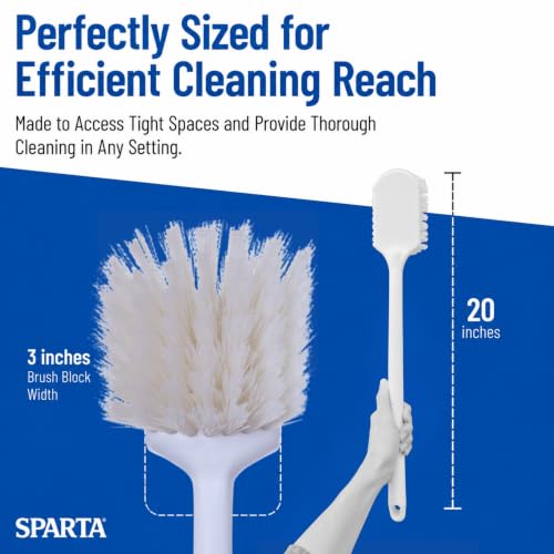 SPARTA 20" Floater Scrub Brush with Long Handle, Oil-Resistant Polyester Bristles, Multiple Trim Angles, Foam-Injected Polymer Block, Commercial Cleaning Tool, White