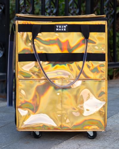Reusable Grocery Bag with Wheels, Medium Glitter Gold Rolling Tote - color: Glitter Gold, size: Medium