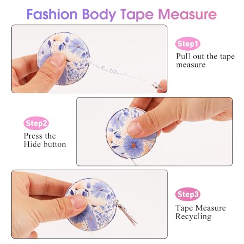 Retractable Mini Leather Tape Measure, Auto Retract Purple Flowers - color: Purple Flowers