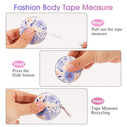 Retractable Mini Leather Tape Measure, Auto Retract Purple Flowers - color: Purple Flowers