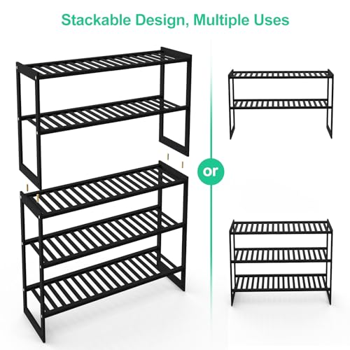 Jripae 5 Tier 32.5*10.5*30.3in Bamboo Shoe Rack for Closet Entryway Bedroom - color: Black, size: 5-tier 32.5*10.5*30.3inch