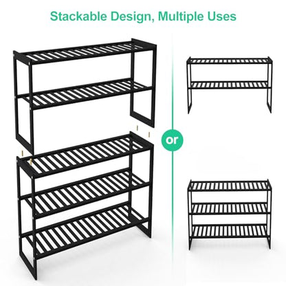 Jripae 5 Tier 32.5*10.5*30.3in Bamboo Shoe Rack for Closet Entryway Bedroom - color: Black, size: 5-tier 32.5*10.5*30.3inch
