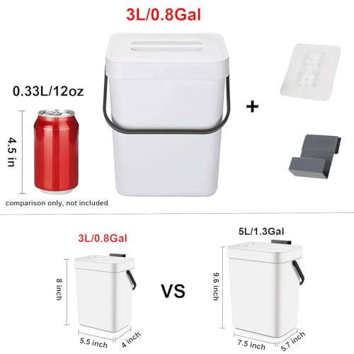 LALASTAR Mini Desktop Trash Can with Lid, Small Countertop Garbage Can, Plastic Tiny Tabletop Wastebasket for Office/Kitchen/Coffee Table, 3L/0.8 Gal, White - color: White, size: 3L-Lift