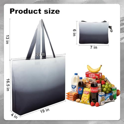 HOLYLUCK Tote Bag with a Detachable Small Bag, Foldable Reusable Grocery Bags 20L Shopping Bag - color: Gradient Black