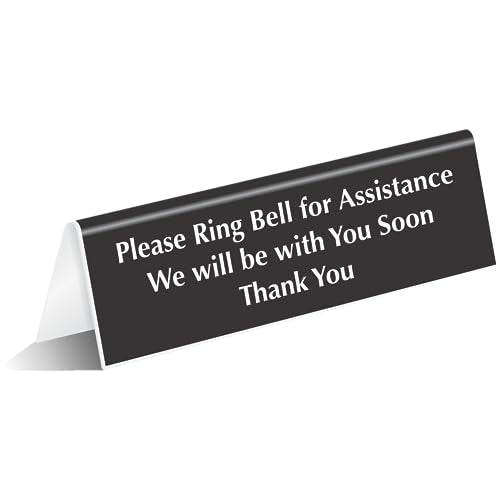 SmartSign 'Please Ring Bell For Assistance We Will Be With You Soon' Desk/Counter Sign, 2" x 6" Acrylic Tabletop Sign for Offices/Banks/Stores/DMV, Engraved Double-Side Printed, USA-Made - color: We Will Be With You Soon Thank You Sign