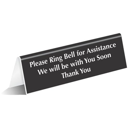 SmartSign 'Please Ring Bell For Assistance We Will Be With You Soon' Desk/Counter Sign, 2" x 6" Acrylic Tabletop Sign for Offices/Banks/Stores/DMV, Engraved Double-Side Printed, USA-Made - color: We Will Be With You Soon Thank You Sign