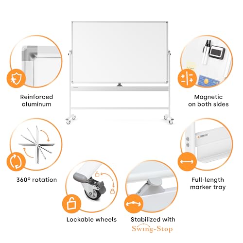 Kamelleo Rolling Whiteboard on Wheels 96" x 46", Double Sided White Board - color: Pearl White, size: 96x46